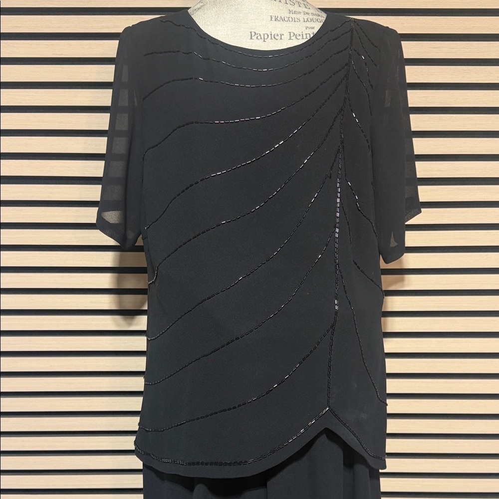 📌 After Dark 2-Piece Black Beaded Top & Pants Set Size 14W